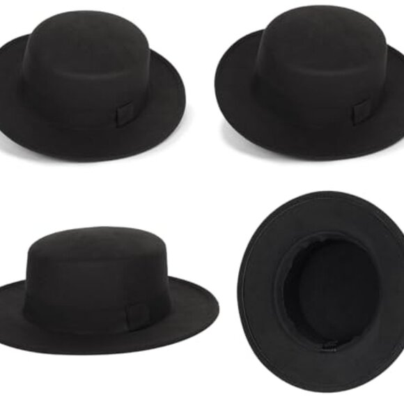 Wide Brim Felt Fedora Hat Classic Retro Elegant Style Unisex Flat Top